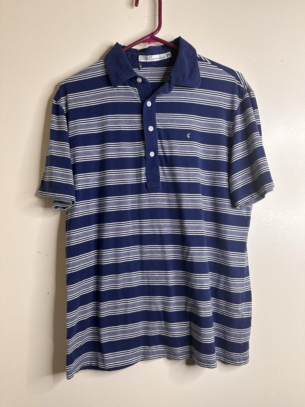 Criquet Men’s Size Large Blue White Stripe Pima Cotton Polo